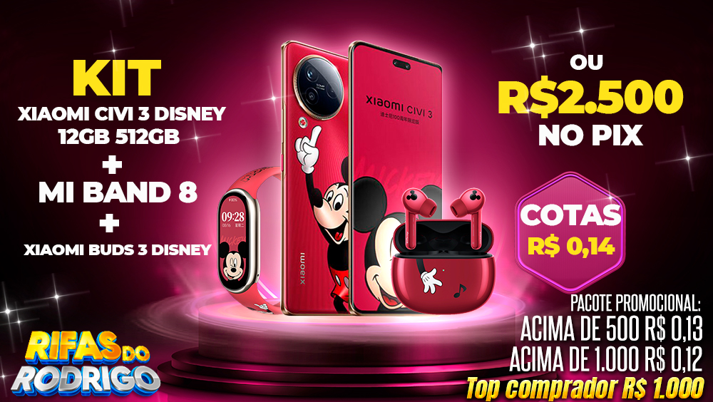 KIT DISNEY XIAOMI CIVI 3 12GB 512GB + MI BAND 8 + BUDS 3 OU R$2.500 NO PIX! TOP COMPRADOR LEVA R$1.000 NO PIX!