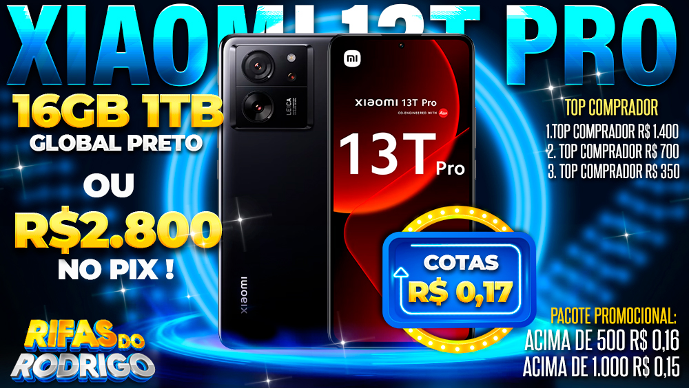 XIAOMI 13T PRO 16GB 1TB GLOBAL PRETO OU PIX DE R$2.800! TOP COMPRADORES: 1.R$1.400 2.R$700 3.R$350