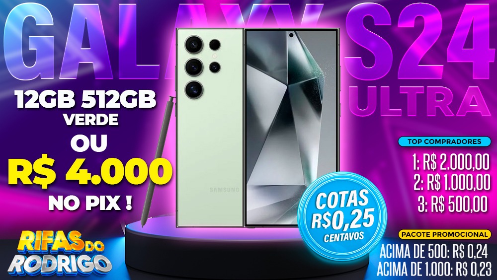 SAMSUNG GALAXY S24 ULTRA 12GB 512GB VERDE OU R$4.000 NO PIX! TOP COMPRADORES: 1.R$2.000 2.R$1.000 3.R$500