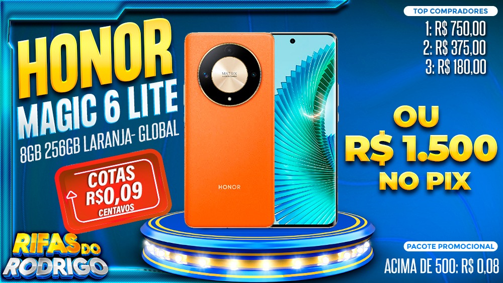 HONOR MAGIC 6 LITE 5G 8GB 256GB GLOBAL LARANJA OU R$1.500 NO PIX! TOP COMPRADORES: 1.R$750 2.R$375 3.R$180