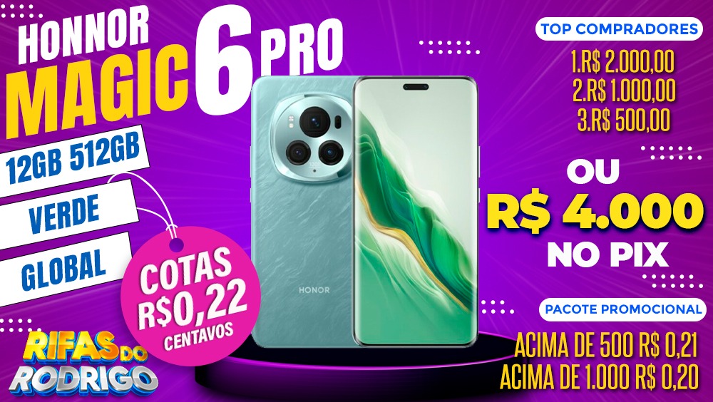 HONOR MAGIC 6 PRO 12GB 512GB GLOBAL VERDE OU R$4.000 NO PIX! TOP COMPRADORES: 1.R$2.000 2.R$1.000 3.R$500
