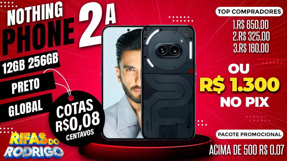 NOTHING PHONE 2A 12GB 256GB GLOBAL PRETO OU R$1.300 NO PIX! TOP COMPRADORES: 1.R$650 2.R$325 3.R$160