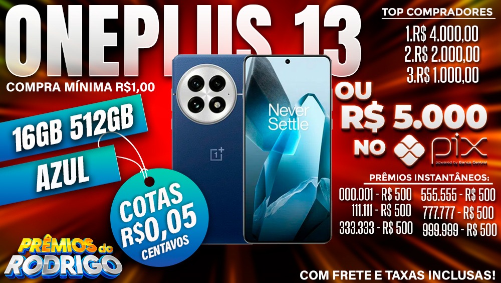 ONEPLUS 13 16GB 512GB AZUL COM FRETE EM TAXAS INCLUSAS OU R$5.000 NO PIX!