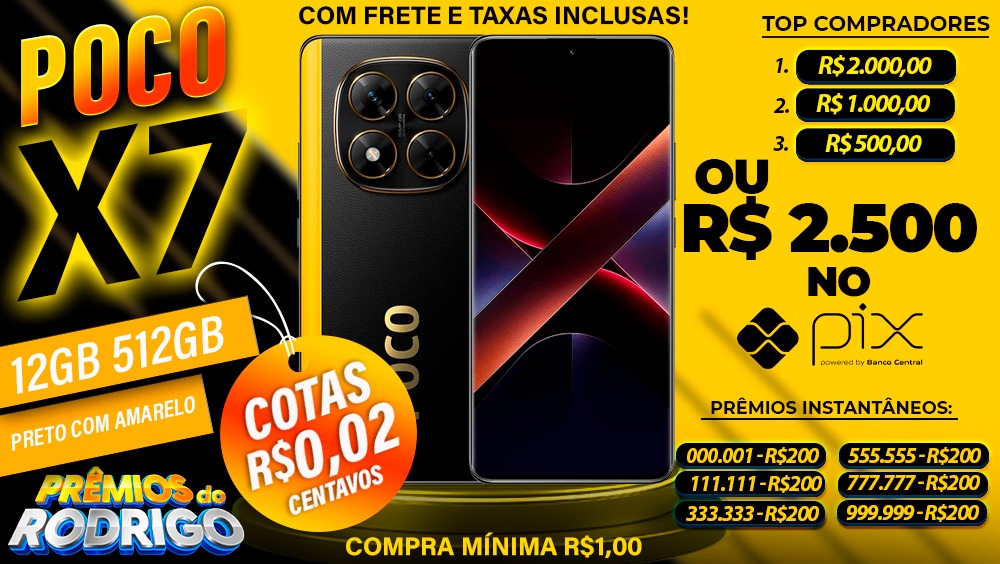 POCO X7 12GB 512GB PRETO COM FRETE E TAXAS INCLUSAS, OU R$2.500 NO PIX!