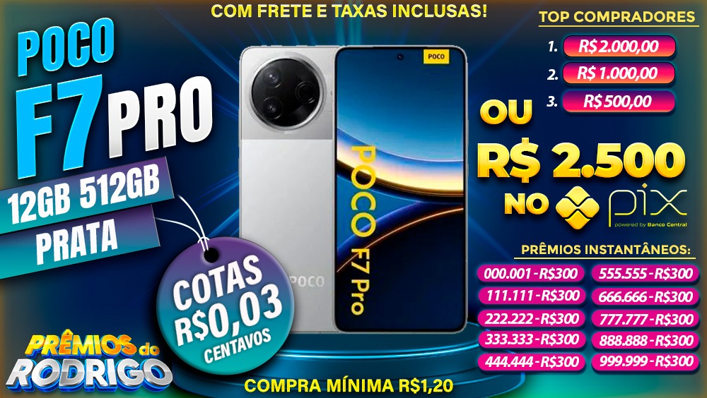 POCO F7 PRO 12GB 512GB PRATA COM FRETE E TAXAS INCLUSAS, OU R$2.500 NO PIX!