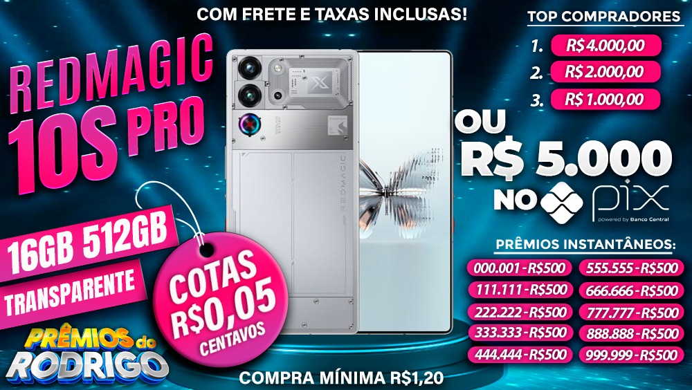 REDMAGIC 10S PRO 16GB 512GB GLOBAL TRANSPARENTE COM FRETE E TAXAS INCLUSAS OU R$5.000 NO PIX