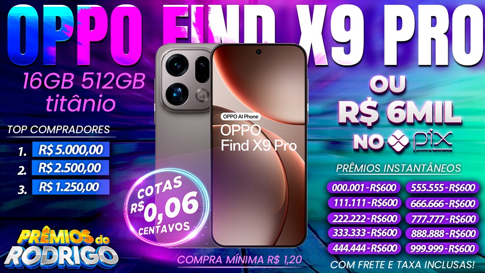 OPPO FIND X9 PRO 16GB 512GB GLOBAL TITANIO COM FRETE E TAXAS INCLUSAS, OU R$6.000 NO PIX!