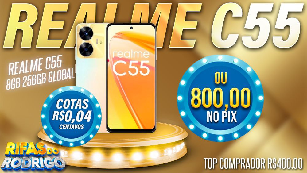 REALME C55 8GB 256GB GLOBAL DOURADO OU R$800 NO PIX! TOP COMPRADOR LEVA R$400 NO PIX!